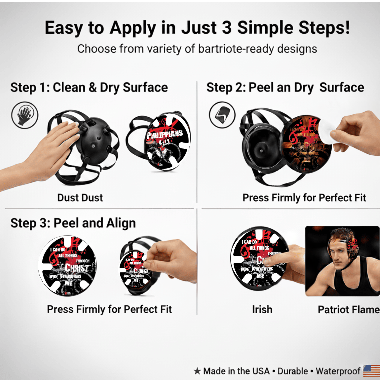 Phil 4-13 RED:  Wrestling Headgear Decals with Headgear, Wraps by 4Time All American